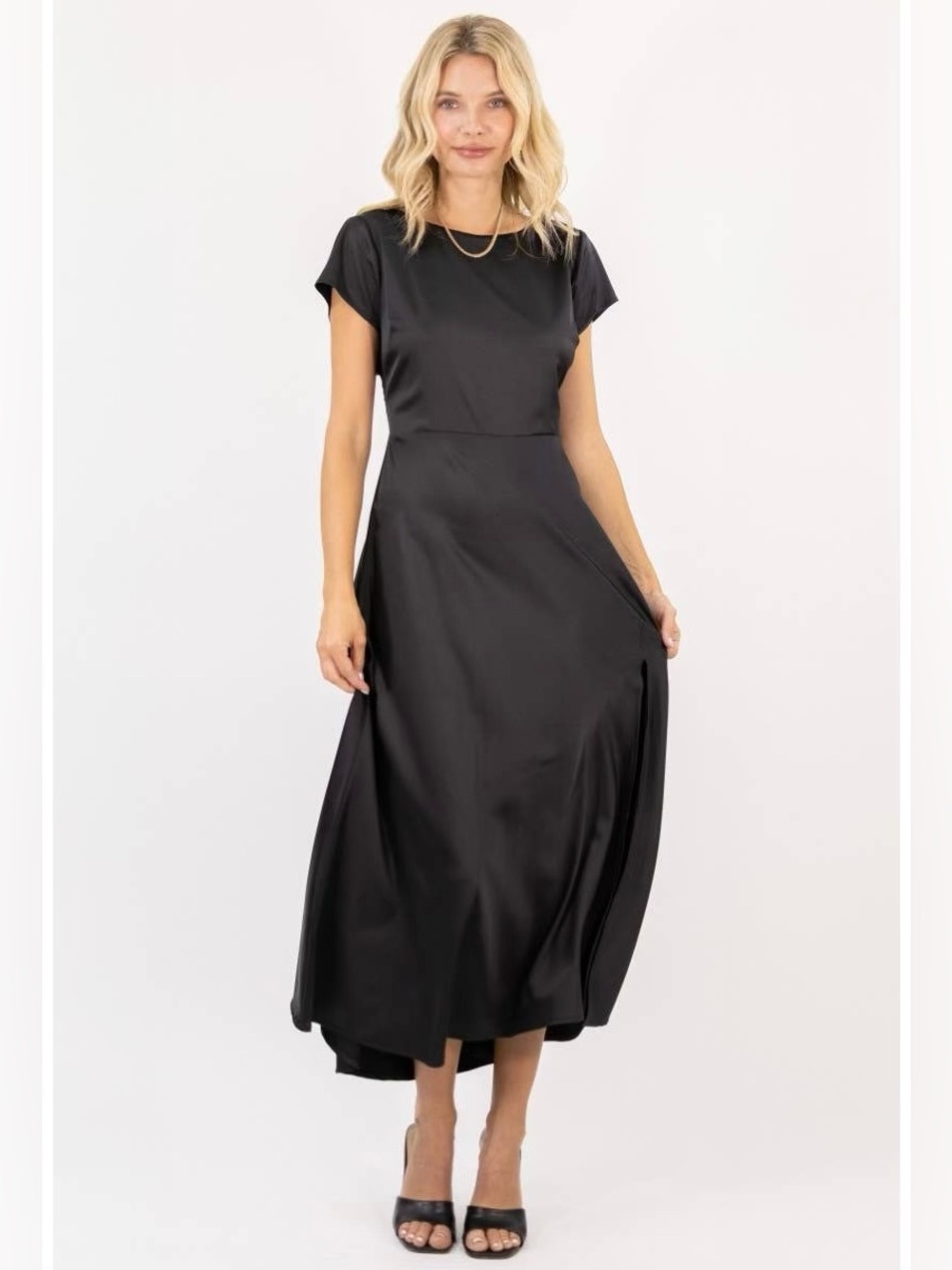 Elegant Black Satin Twist Back Maxi Dress